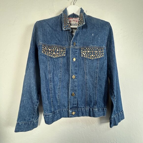 Vintage Boy Blue Denim Jacket With Studded Pockets & Collar 100% Cotton Small Ma - Picture 1 of 9